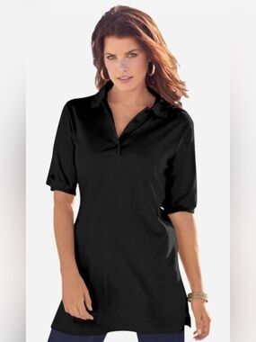 3/$15 EUC Roaman's Black Women's Plus Size Polo Tunic Top 34/36 4X
